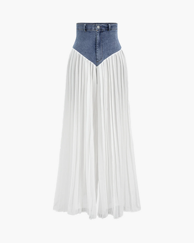 Chloe – Denim Bustier And Pleated Chiffon Pants Set