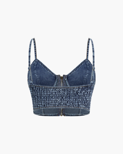 Chloe – Denim Bustier And Pleated Chiffon Pants Set